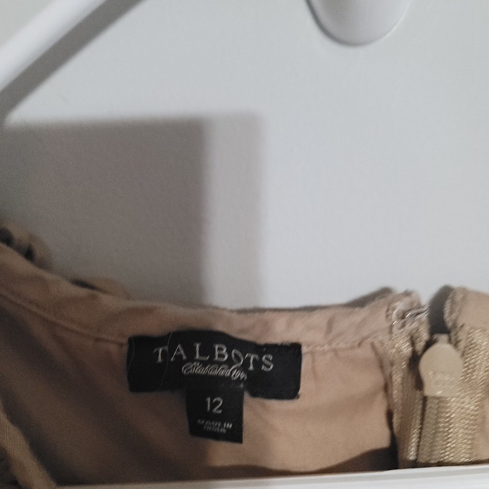 Talbots Strapless Beige Ruffle-Trim Dress - Picture 2 of 3